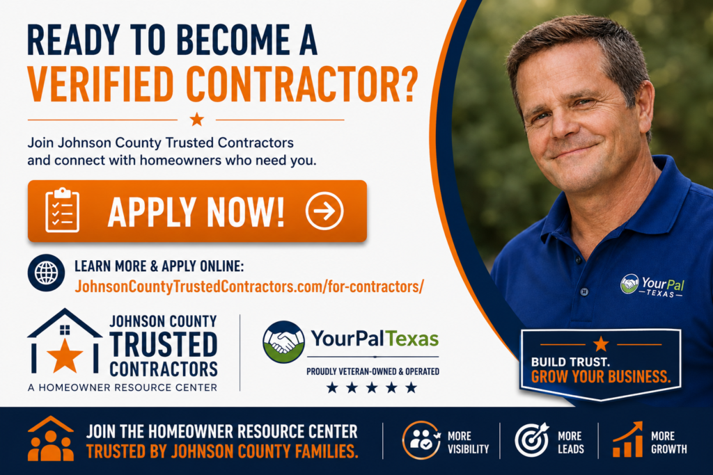 Apply to become a Verified Contractor with Johnson County Trusted Contractors. Join the Homeowner Resource Center, build trust, grow your business, and connect with local homeowners.