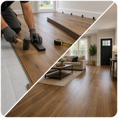 Flooring installation in progress