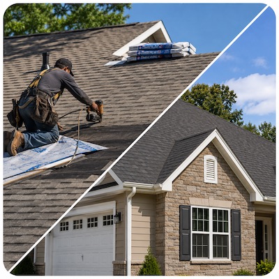 Roofing contractor at work