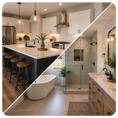 Remodeled kitchen and bathroom